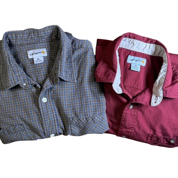 Carhartt Other - Carhartt Button Down Shirts XL 1 Burgundy & 1 Plaid 2 Pack Bundle Long Sleeve